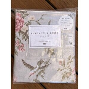 Cabbages & Roses Duvet Set KING Henrietta Sage Pink Floral Butterfly Birds New